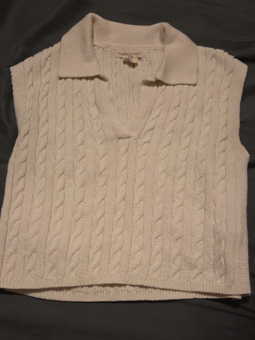 Cable Knit Collared Sweater Vest in Cream - Women